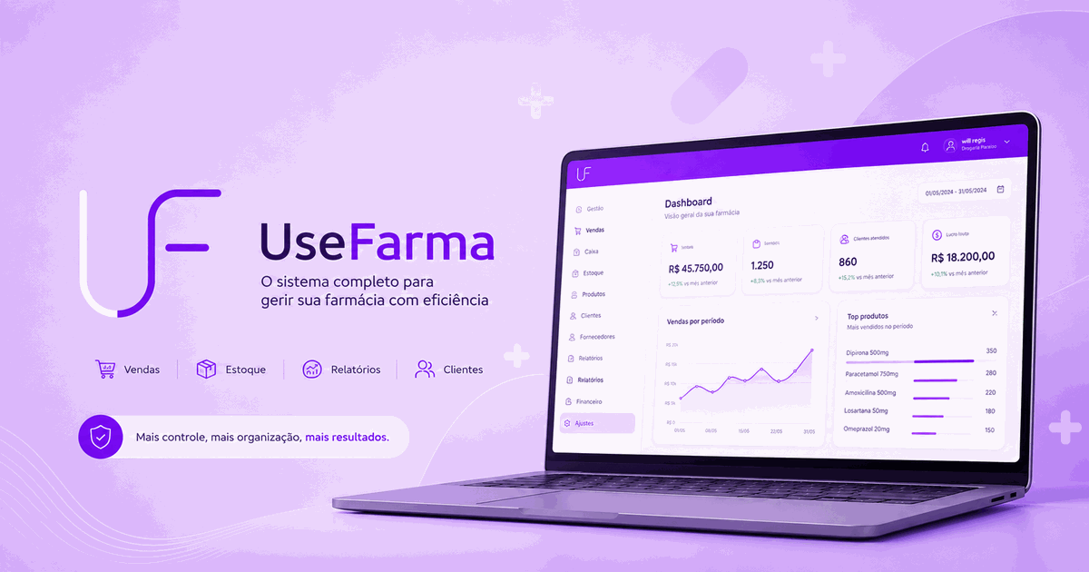 Painel do sistema Use Farma em um notebook